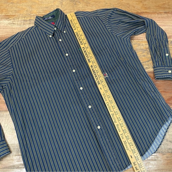 Vintage Tommy Hilfiger Button Up Shirt Mens Medium Blue Stripes Crest Logo 90s M - Picture 5 of 9